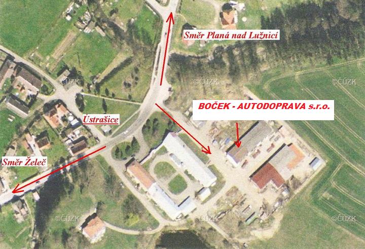 Mapa s vyznačeným sídlem firmy — Ústrašice 93, 391 11 Ústrašice, okres Tábor